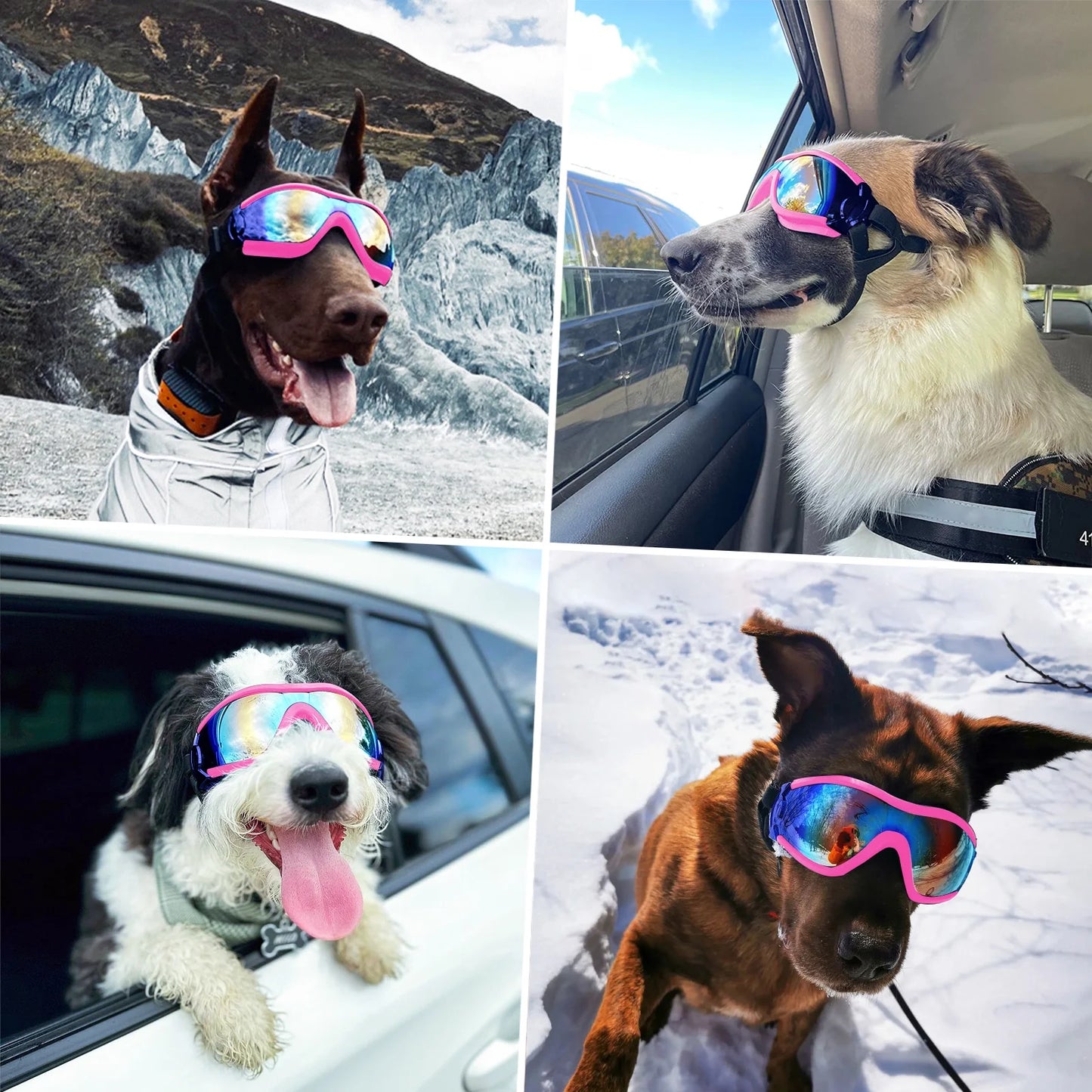 Dog Sunglasses Dog Goggles for German Shepherd Easy to Wear Motorcycle - Pink