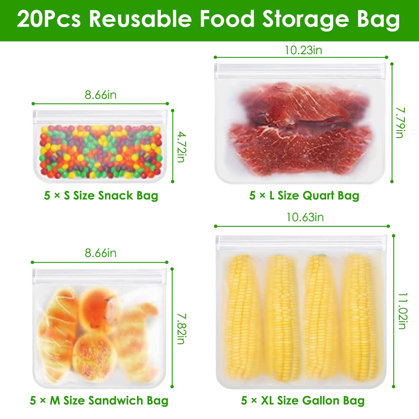 Reusable Food Storage Bags for Dog Food and Treats 20 Piece