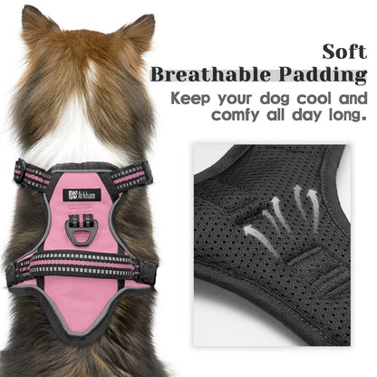 No Pull Dog Harness, Adjustable Dog Walking Harness with Breathable Padded Vest, Pink/Xl