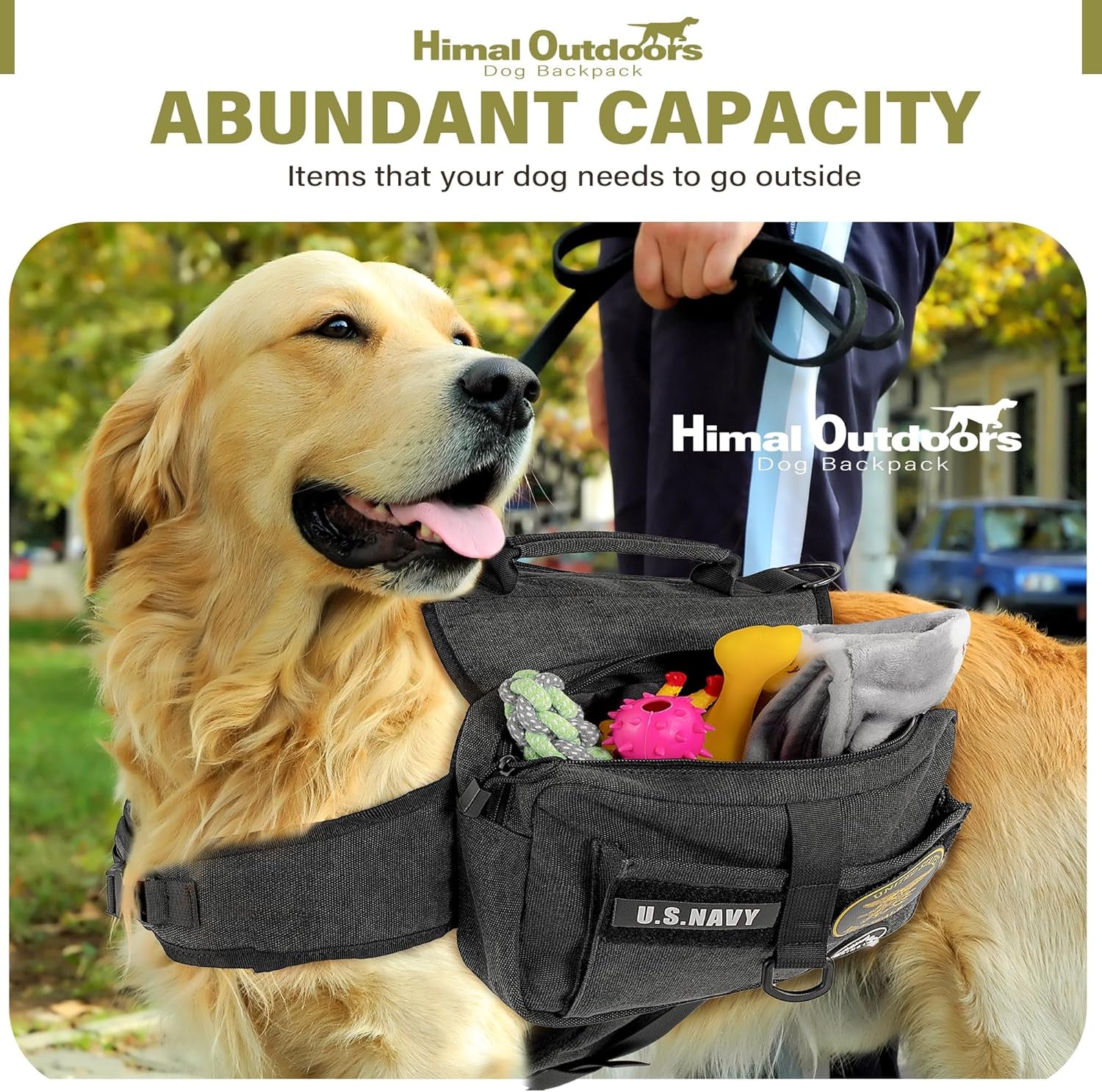 Dog Backpack & Saddle Bag, Tactical Hiking Backpack for Large Dogs with Side Pockets & Adjustable Strap