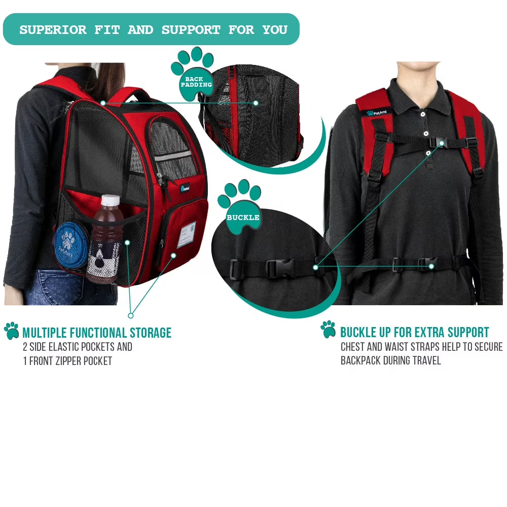 Deluxe Pet Carrier Backpack, Red