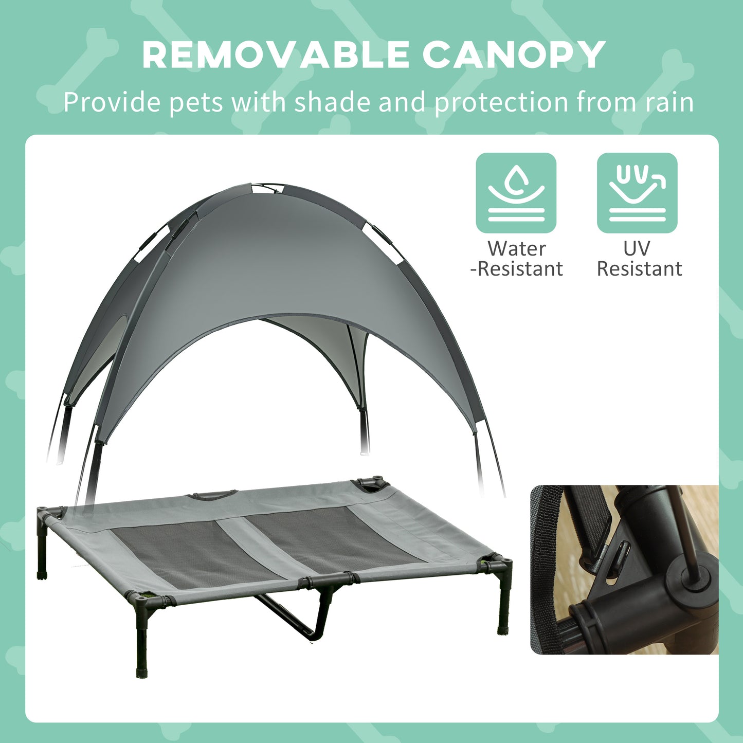 Elevated Dog Bed with Removable Canopy, Outdoor UV Protection Canopy Shade for Camping, 36 inch Large