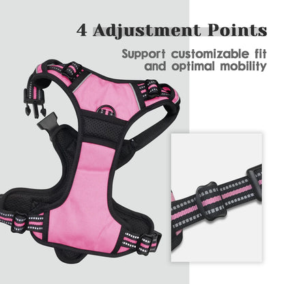No Pull Dog Harness, Adjustable Dog Walking Harness with Breathable Padded Vest, Pink/Xl