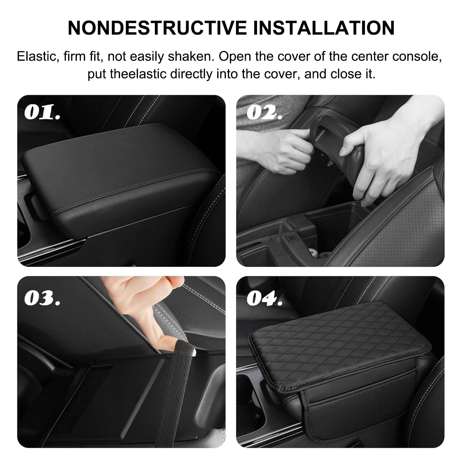 Car Center Console Cover Leather Armrest Cover Cushion with 2 Storage Bags Universal Car Armrest Seat Box Pad Car Interior Accessories Protector for Most Vehicle, Black