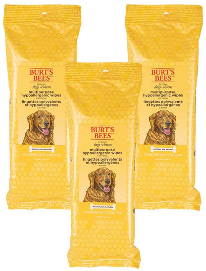 Honey Multipurpose Dog Grooming Wipes, Gentle Hypoallergenic Spot Cleaning Sheets, Ph Balanced Natural Origin Formula for Paws, Face and Butt, 50 Count - 3 Pack