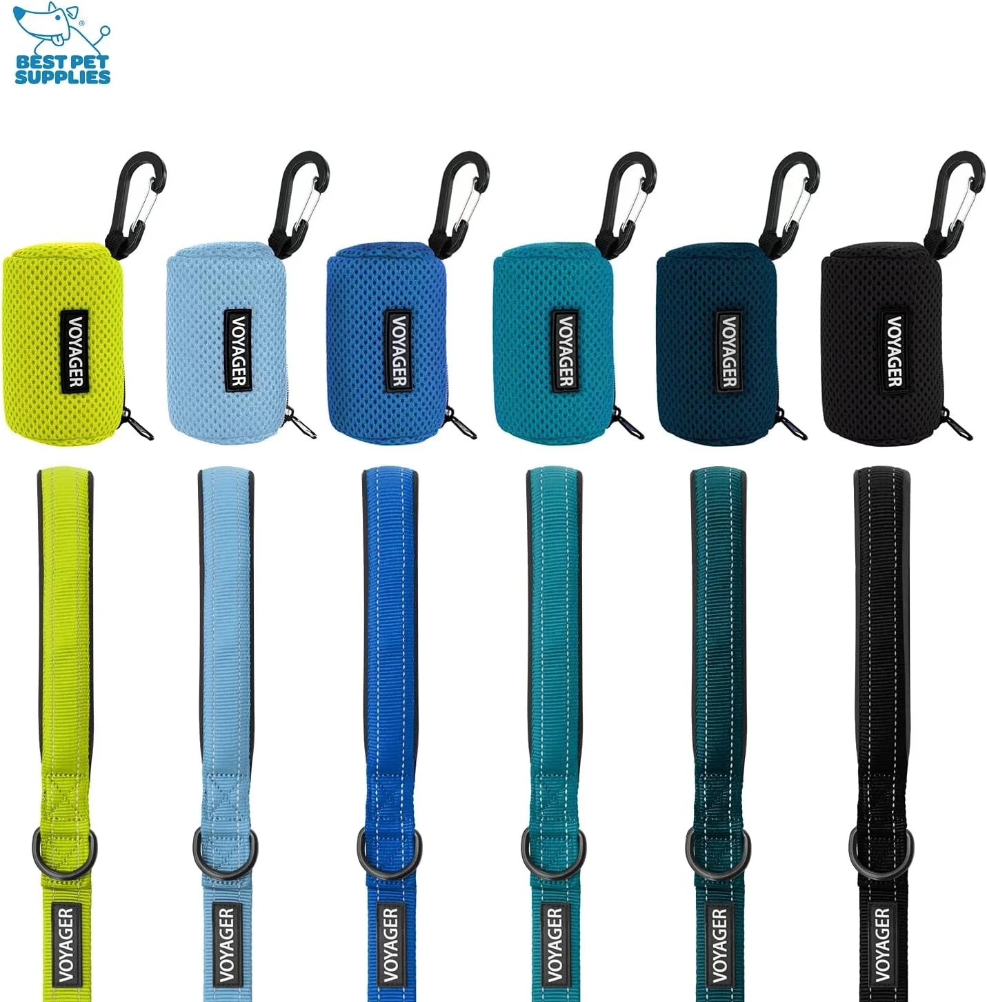 2Pk Dog Poop Bag Holder with Clip on for Leash, Soft Mesh Doggie Puppy Waste Bag Dispenser Pouch with 2 Rolls of Pet Trash Bags for Travel, Walking, and Outdoor Use - Baby Blue