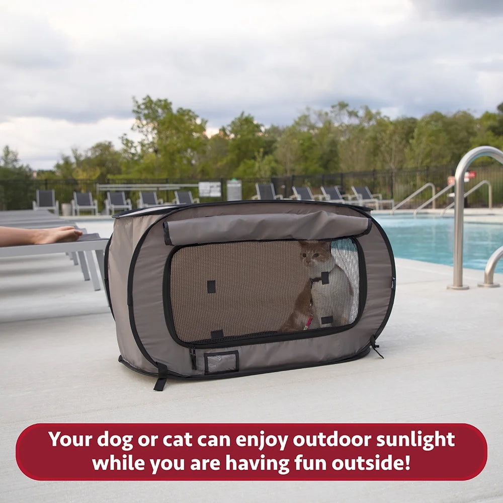 Medium Soft-Sided Pop-Open Cat & Dog Travel Kennel, Gray