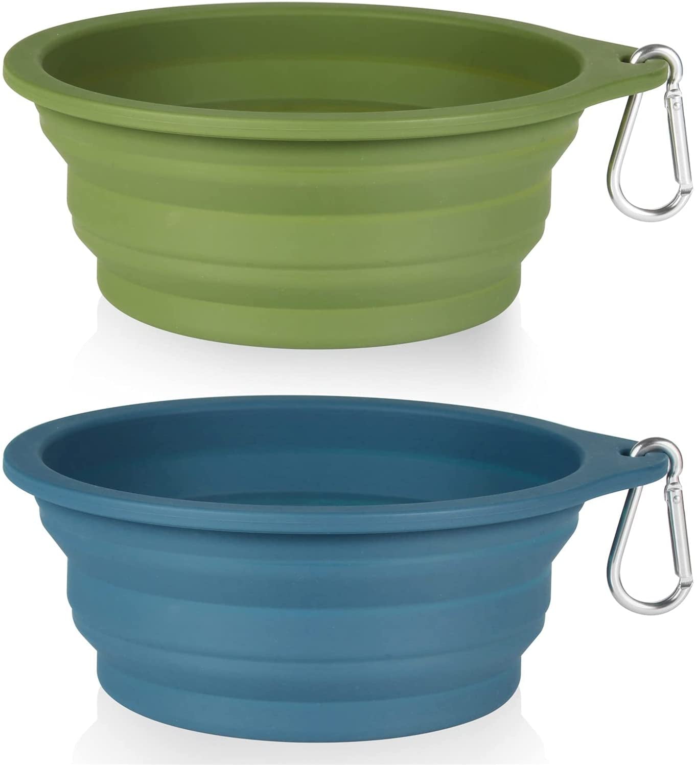2-Pack Collapsible Dog Bowls with Integrated Molding, No Plastic Rim Pet Feeding Solutions for Travel and Outdoor Activities, 600ml (Navy Blue and Dark Green)