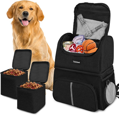 Dog Travel Bag for Supplies with Food Container Bag Dog Travel Backpack for Hiking Overnight Camping Trip Black