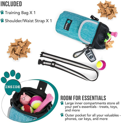 Dog Treat Pouch, Large Dog Training Treat Bag with Adjustable Waist Belt, Built-In Poop Bag Dispenser & Multiple Storage Pockets, Hands-Free Dog Walking & Training Accessory (Sea Blue)