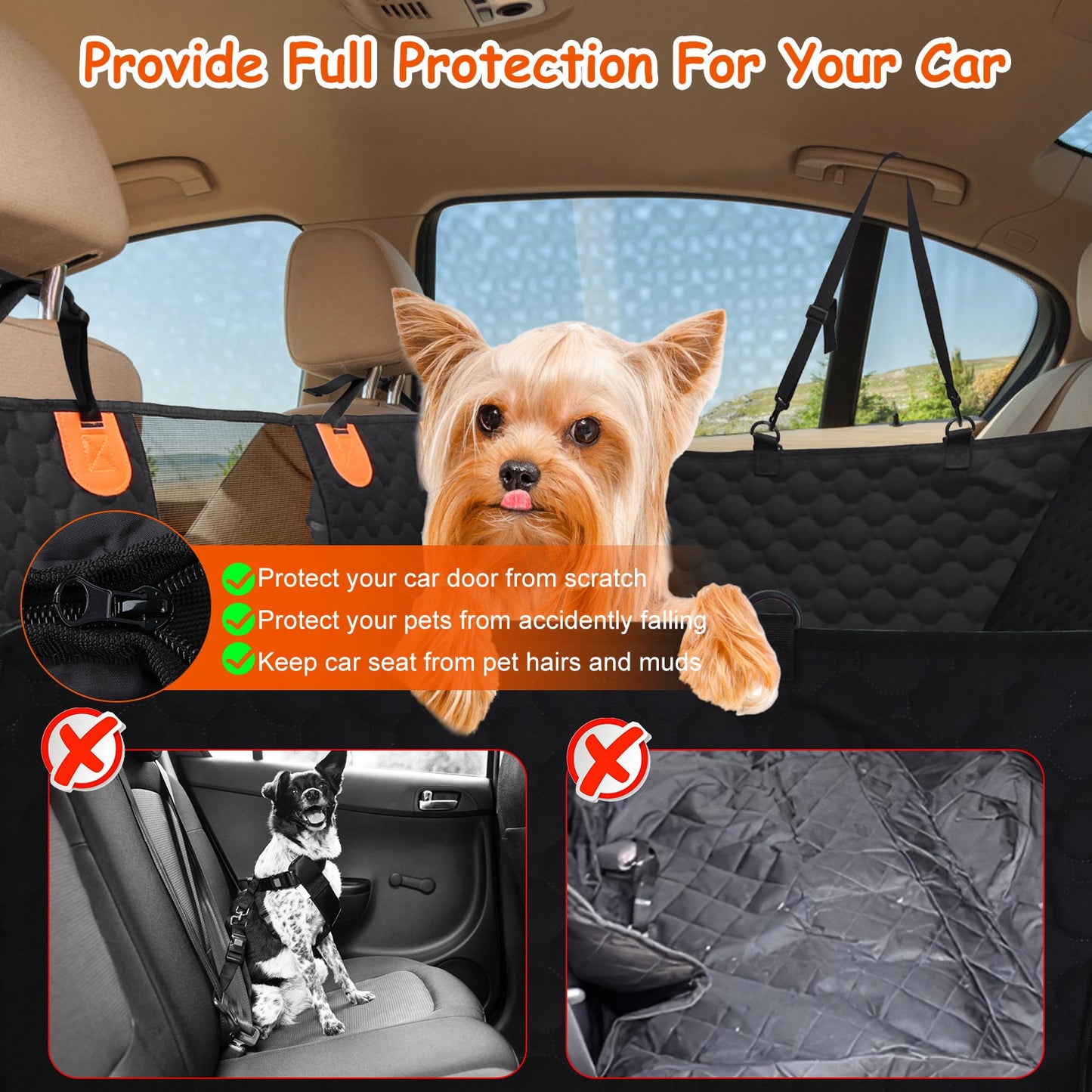 Dog Car Waterproof Back Seat Cover With Zipper Mesh Window