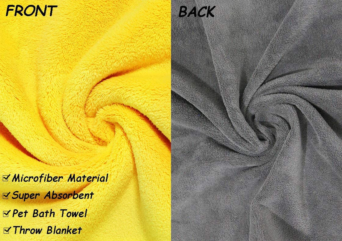 Dog Towel for Large Dogs Super Absorbent Microfiber Dog Bath Towel for Drying Small Medium Large Dogs and Cats, Yellow & Grey L