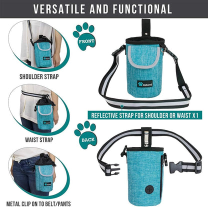Dog Treat Pouch, Large Dog Training Treat Bag with Adjustable Waist Belt, Built-In Poop Bag Dispenser & Multiple Storage Pockets, Hands-Free Dog Walking & Training Accessory (Sea Blue)