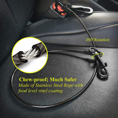 Dog Seat Belt, Chew Proof Waterproof Multi-Functional Dogs Safety Belt, Heavy Duty Steel Rope Pet Car Seatbelt Rrestraint Harness for Medium Large Dogs, 33", Black