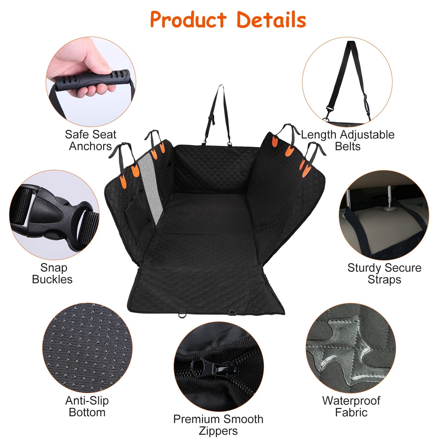 Dog Car Waterproof Back Seat Cover With Zipper Mesh Window