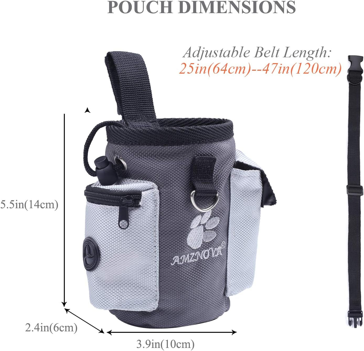 Dog Treat Bag Treatnow Dog Treat Pouch, Training Pouch with Waist Belt & Clicker for Training & Walking, Waist Clip on Snack Fanny Pack for Pet, 3Cups, Grey