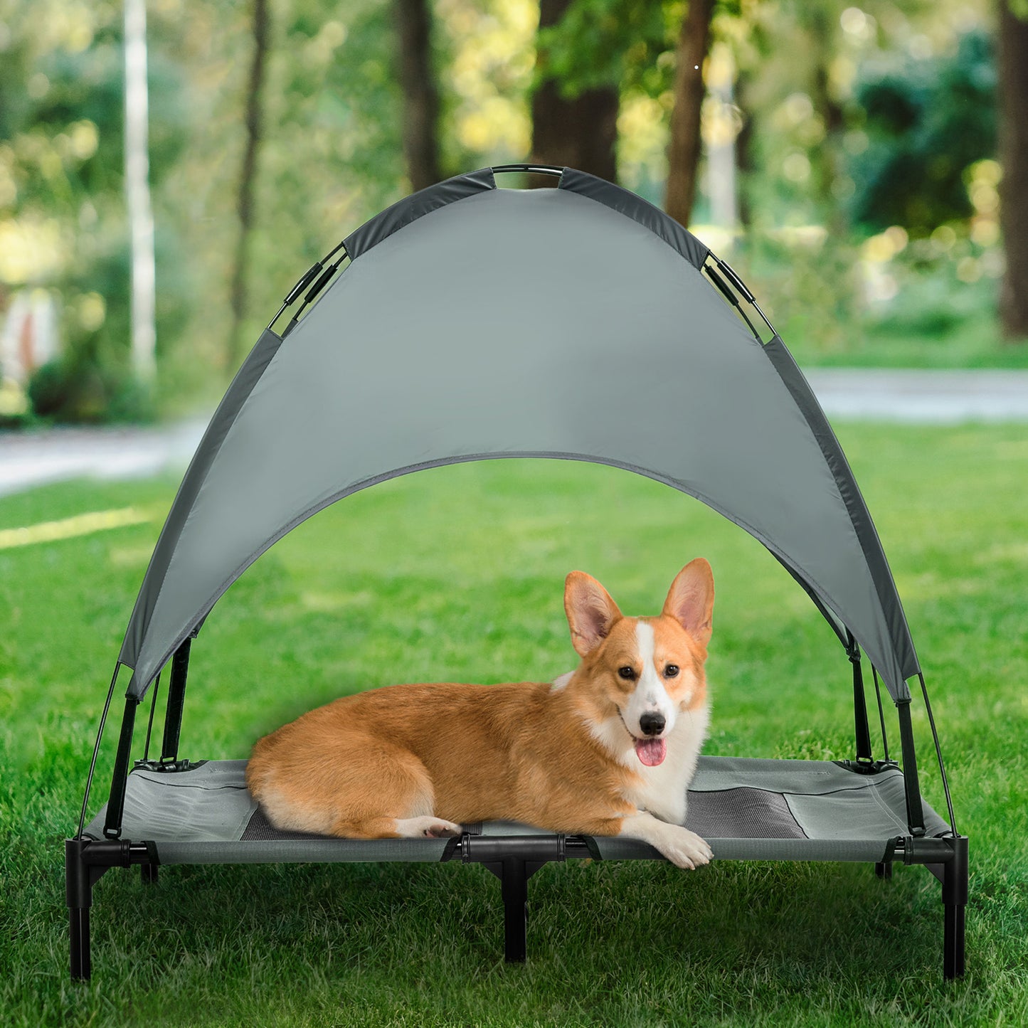 Elevated Dog Bed with Removable Canopy, Outdoor UV Protection Canopy Shade for Camping, 36 inch Large
