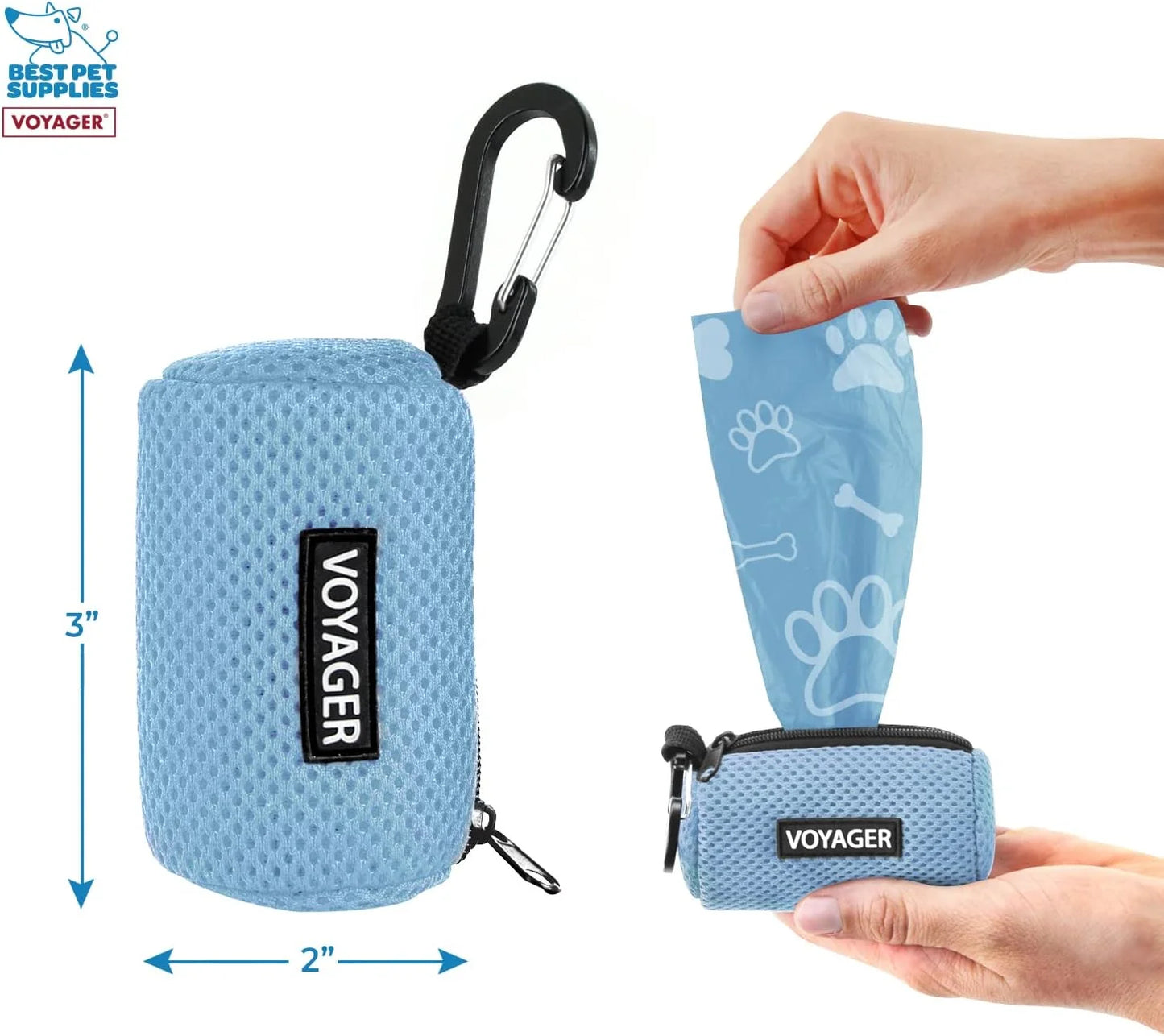 2Pk Dog Poop Bag Holder with Clip on for Leash, Soft Mesh Doggie Puppy Waste Bag Dispenser Pouch with 2 Rolls of Pet Trash Bags for Travel, Walking, and Outdoor Use - Baby Blue