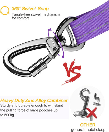 Dog Seat Belt for Car,Updated 3-In-1 Adjustable Reflective Bungee Heavy Duty Dog Car Harness Tether with Clip Hook Latch & Buckle,Swivel Zinc Alloy Carabiner,Purple