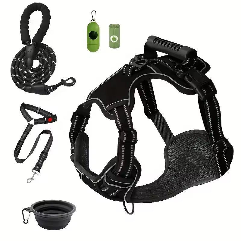 Dog Harness Strap Set, Car Seat Belt, Collapsible Bowl, Biodegradable Trash Bag Set For Dogs
