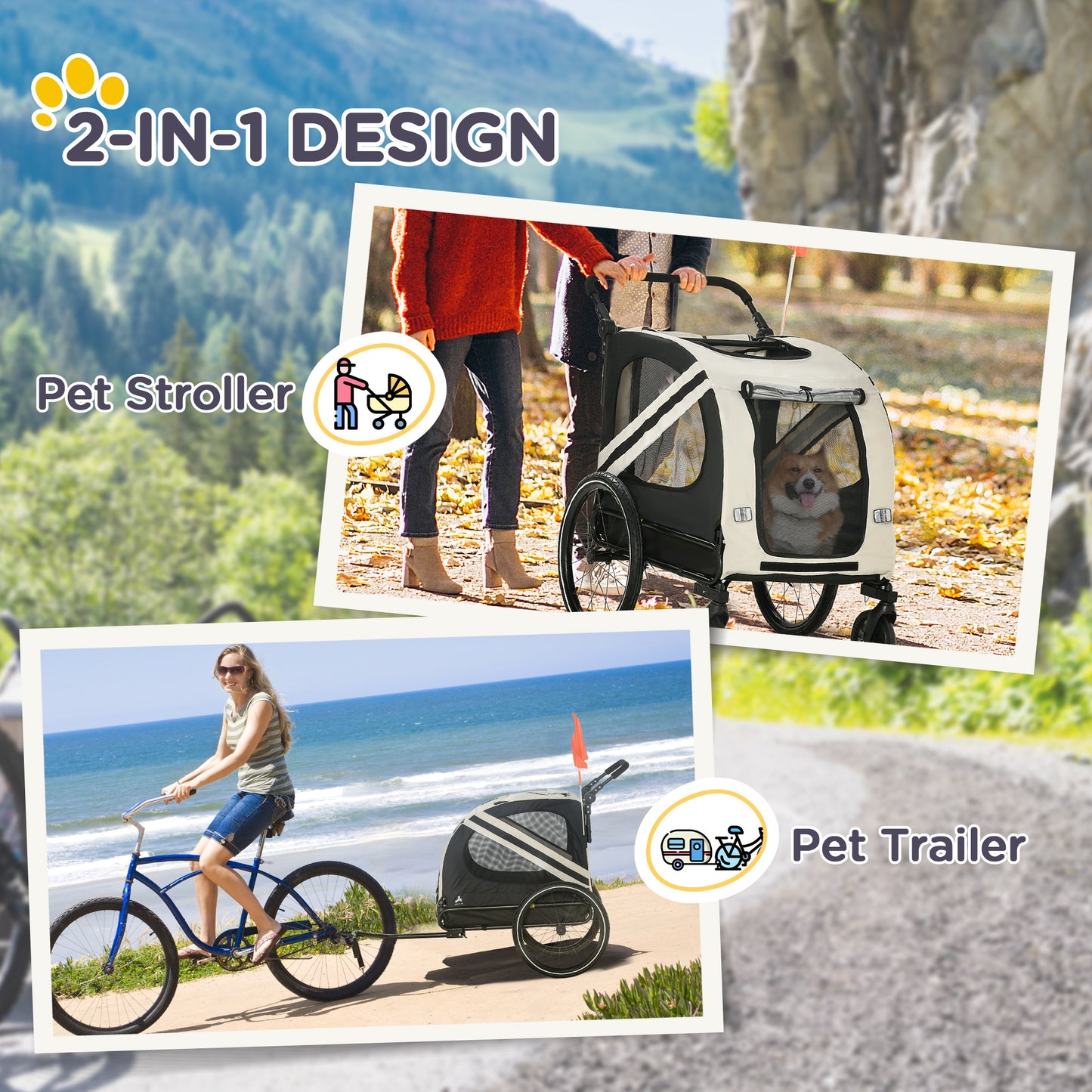 2-in-1 Pet Bike Trailer for Small Dogs
