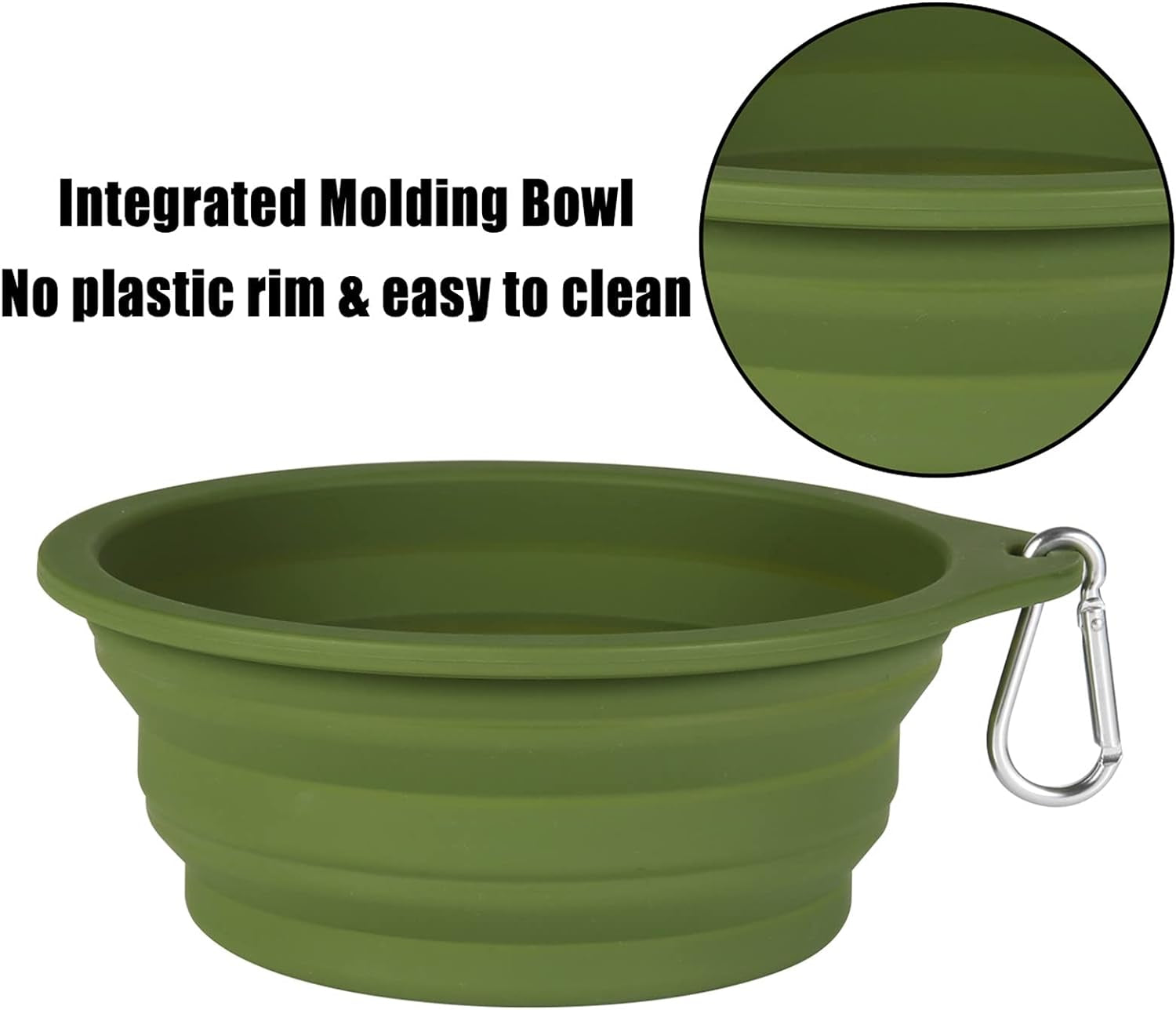 2-Pack Collapsible Dog Bowls with Integrated Molding, No Plastic Rim Pet Feeding Solutions for Travel and Outdoor Activities, 600ml (Navy Blue and Dark Green)