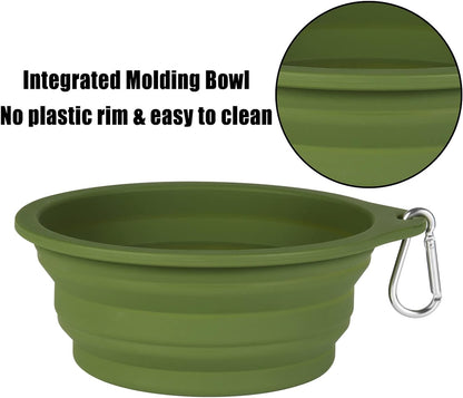 2-Pack Collapsible Dog Bowls with Integrated Molding, No Plastic Rim Pet Feeding Solutions for Travel and Outdoor Activities, 600ml (Navy Blue and Dark Green)