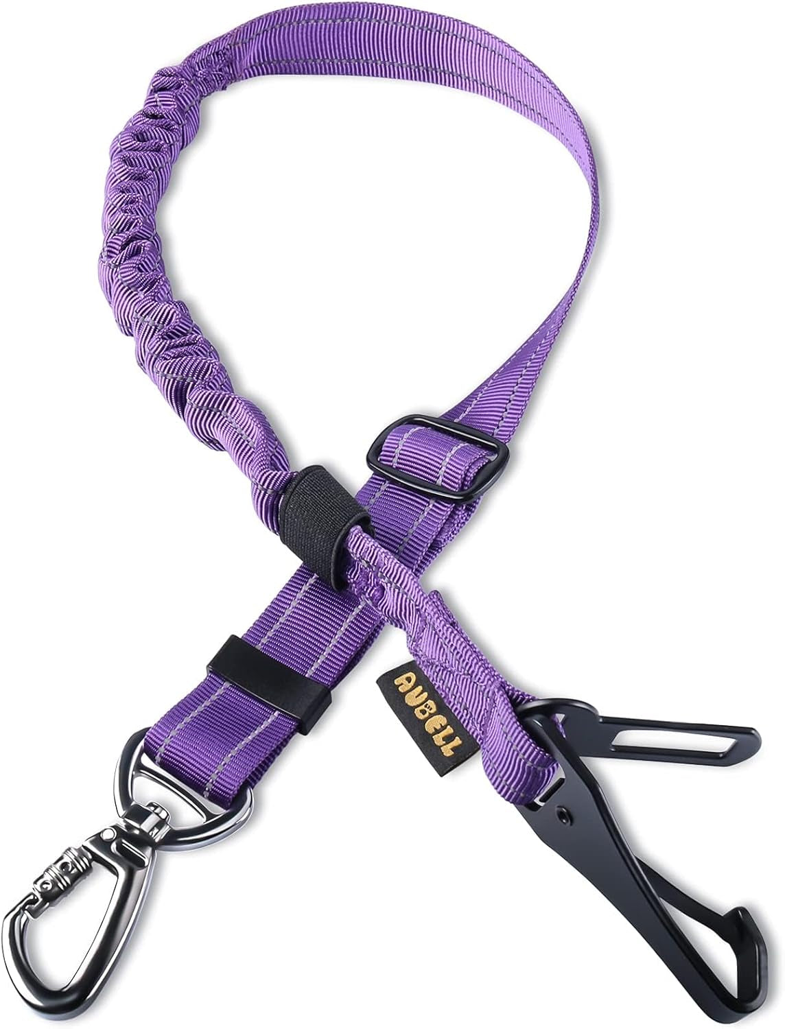 Dog Seat Belt for Car,Updated 3-In-1 Adjustable Reflective Bungee Heavy Duty Dog Car Harness Tether with Clip Hook Latch & Buckle,Swivel Zinc Alloy Carabiner,Purple