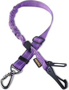 Dog Seat Belt for Car,Updated 3-In-1 Adjustable Reflective Bungee Heavy Duty Dog Car Harness Tether with Clip Hook Latch & Buckle,Swivel Zinc Alloy Carabiner,Purple