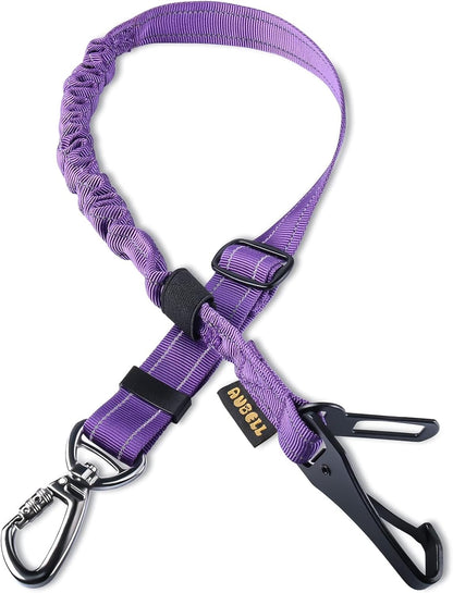 Dog Seat Belt for Car,Updated 3-In-1 Adjustable Reflective Bungee Heavy Duty Dog Car Harness Tether with Clip Hook Latch & Buckle,Swivel Zinc Alloy Carabiner,Purple