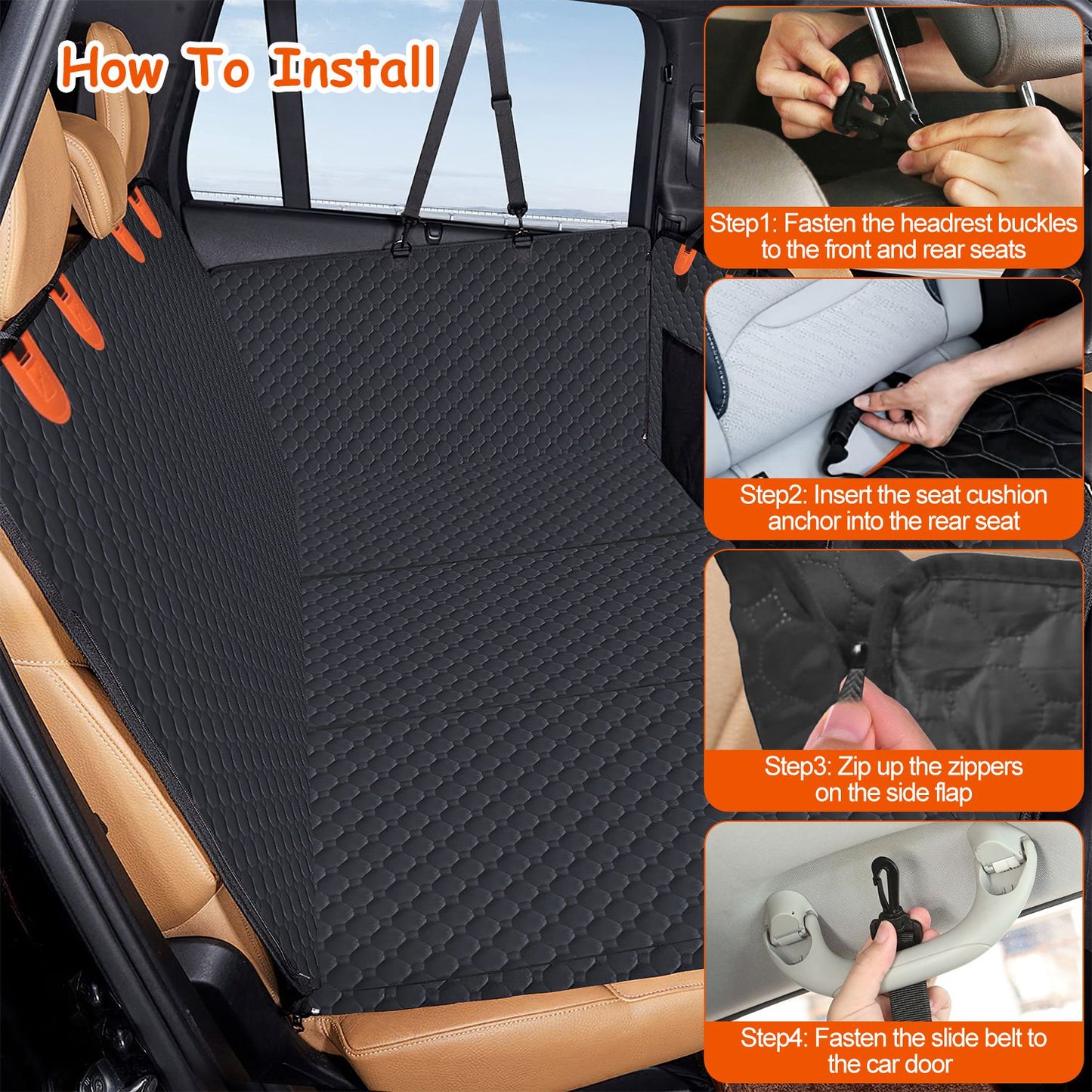 Dog Car Waterproof Back Seat Cover With Zipper Mesh Window