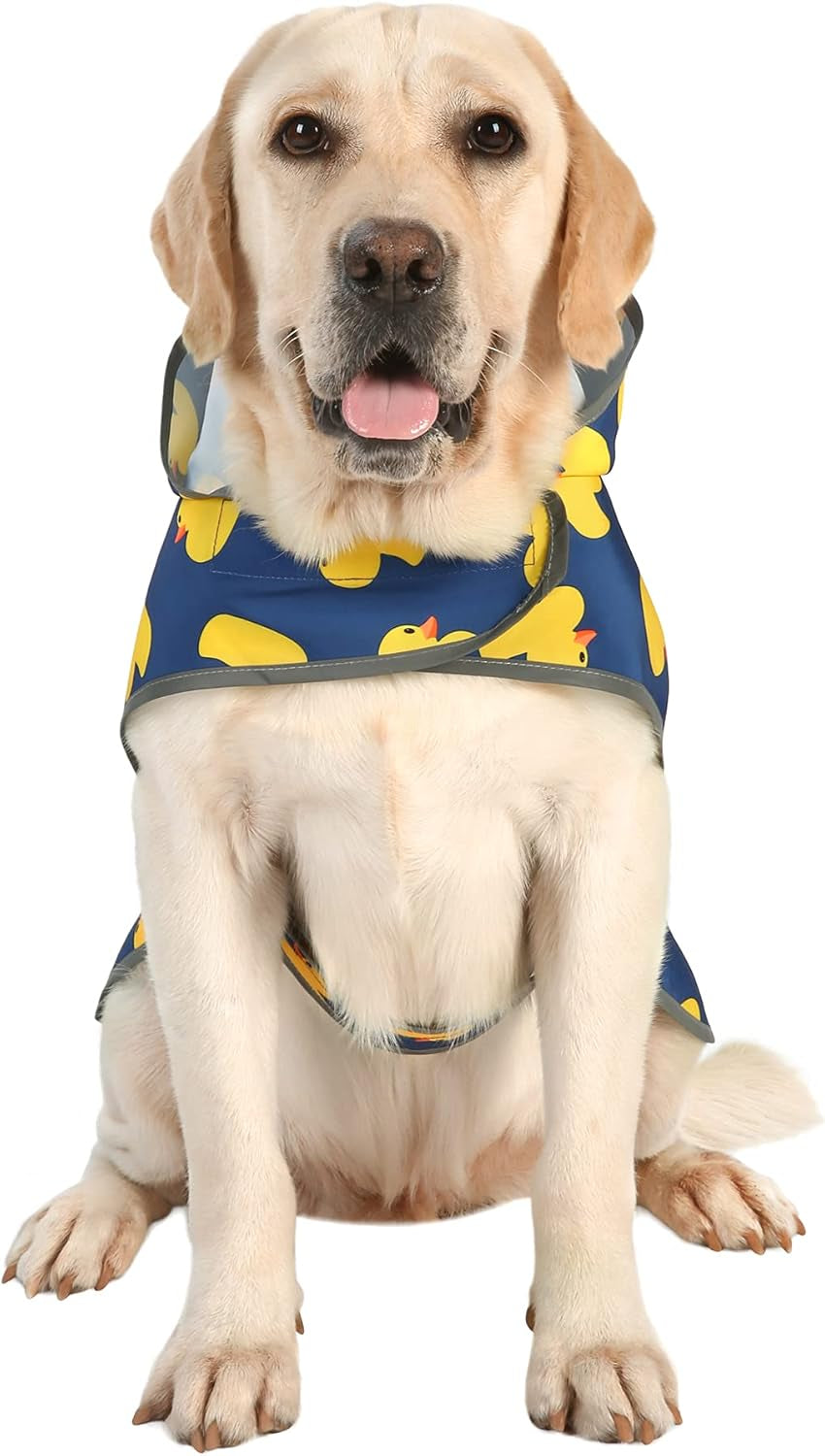 Dog Raincoat for Large Dogs Waterproof Jacket Hooded Rain Coats with Reflective Strips Leash Hole & Poncho Adjustable Fit (Duck,Xxl)