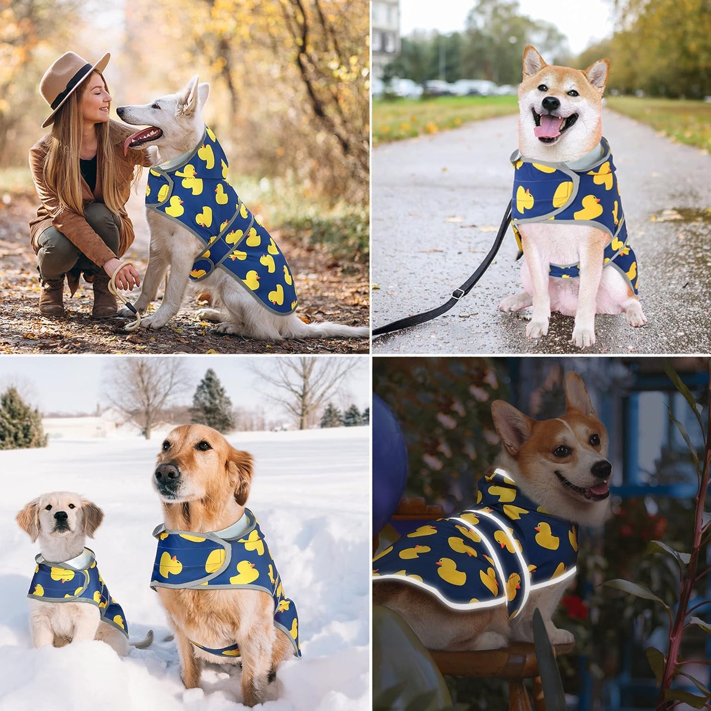 Dog Raincoat for Large Dogs Waterproof Jacket Hooded Rain Coats with Reflective Strips Leash Hole & Poncho Adjustable Fit (Duck,Xxl)