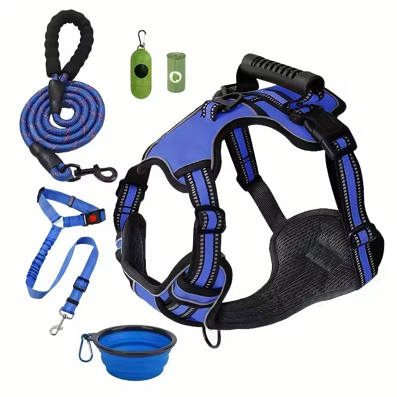 Dog Harness Strap Set, Car Seat Belt, Collapsible Bowl, Biodegradable Trash Bag Set For Dogs