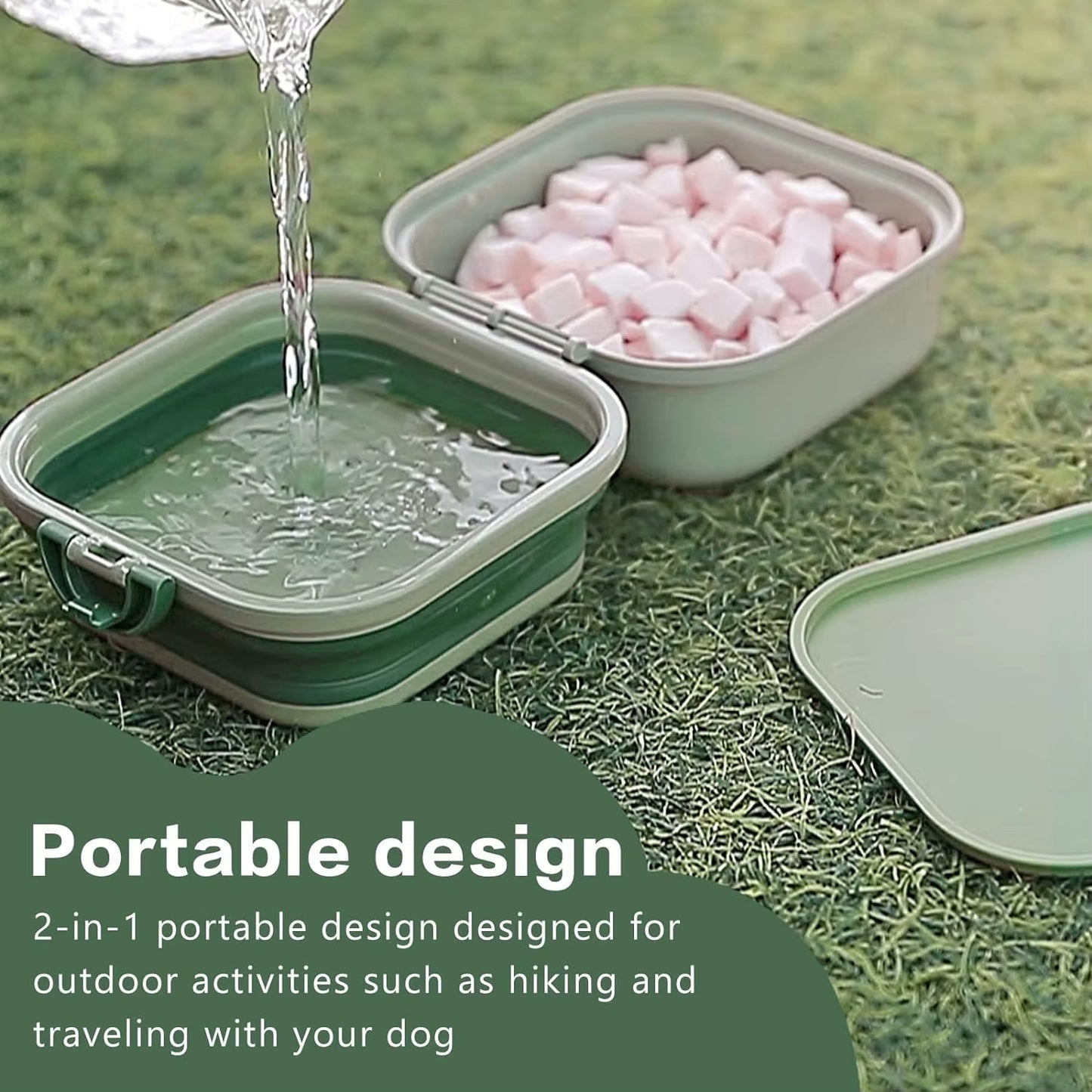 Collapsible Portable Dog Water Bowl and 2-in-1 Pet Food Feeder with Lid for Travel