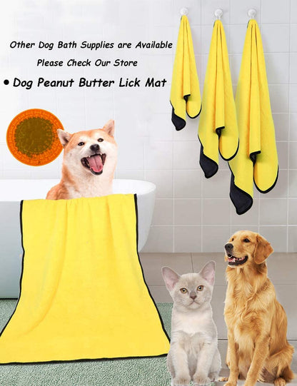 Dog Towel for Large Dogs Super Absorbent Microfiber Dog Bath Towel for Drying Small Medium Large Dogs and Cats, Yellow & Grey L