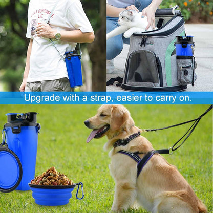 Dog Travel Water Bottle Collapsible Bowls, 2 in 1 Pet Food Container with Collapse Bowls, Outdoor Portable Water Bowls for Walking, Traveling, Camping and Hiking (Blue)