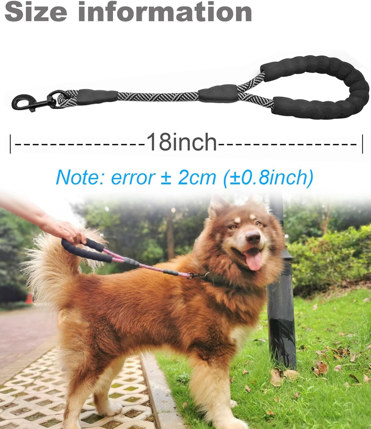 Short Dog Leash- 18 Inch Traffic Rope Dog Leash with Padded Handle- 1/2” Strong Nylon Tab for Medium Large Dogs Training Walking (Black)