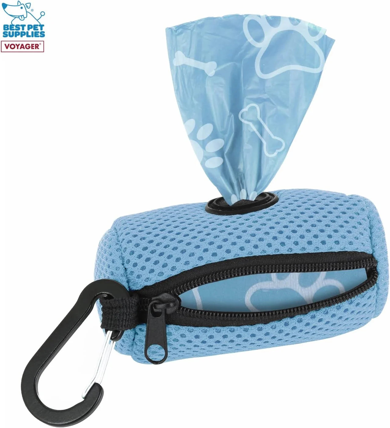 2Pk Dog Poop Bag Holder with Clip on for Leash, Soft Mesh Doggie Puppy Waste Bag Dispenser Pouch with 2 Rolls of Pet Trash Bags for Travel, Walking, and Outdoor Use - Baby Blue