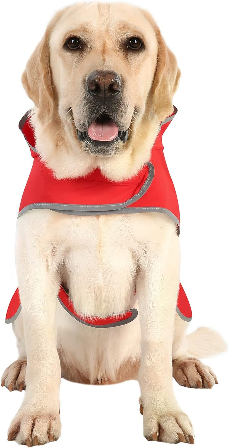 Dog Raincoat for Large Dogs Waterproof Jacket Hooded Rain Coats with Reflective Strips Leash Hole & Poncho Adjustable Fit (Red,L)