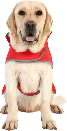 Dog Raincoat for Large Dogs Waterproof Jacket Hooded Rain Coats with Reflective Strips Leash Hole & Poncho Adjustable Fit (Red,L)