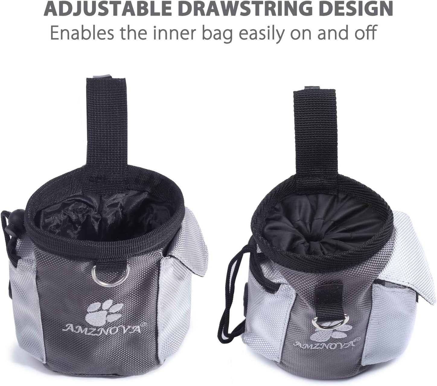 Dog Treat Bag Treatnow Dog Treat Pouch, Training Pouch with Waist Belt & Clicker for Training & Walking, Waist Clip on Snack Fanny Pack for Pet, 3Cups, Grey