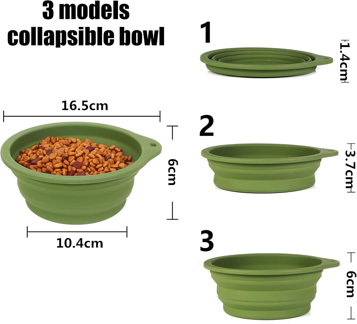 2-Pack Collapsible Dog Bowls with Integrated Molding, No Plastic Rim Pet Feeding Solutions for Travel and Outdoor Activities, 600ml (Navy Blue and Dark Green)