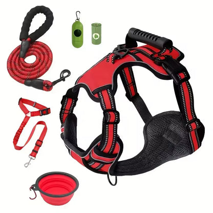 Dog Harness Strap Set, Car Seat Belt, Collapsible Bowl, Biodegradable Trash Bag Set For Dogs