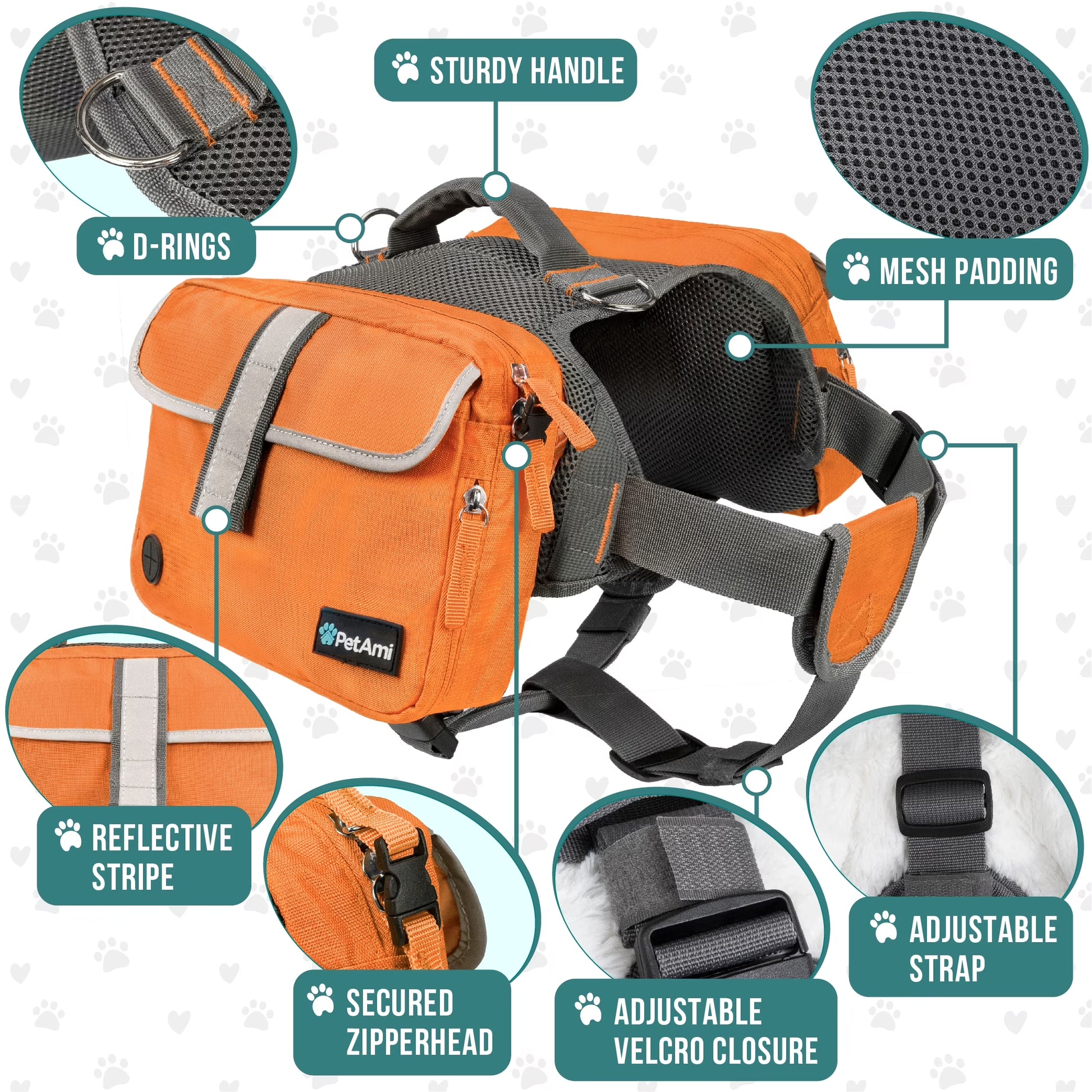 Dog Backpack Saddle Bag for Medium Large Dogs, Saddlebag for Dogs to Wear, Harness Saddlebag for Hiking with Reflective Safety Side Pockets, Vest Dog Pack for Camping Travel (Orange, Medium)