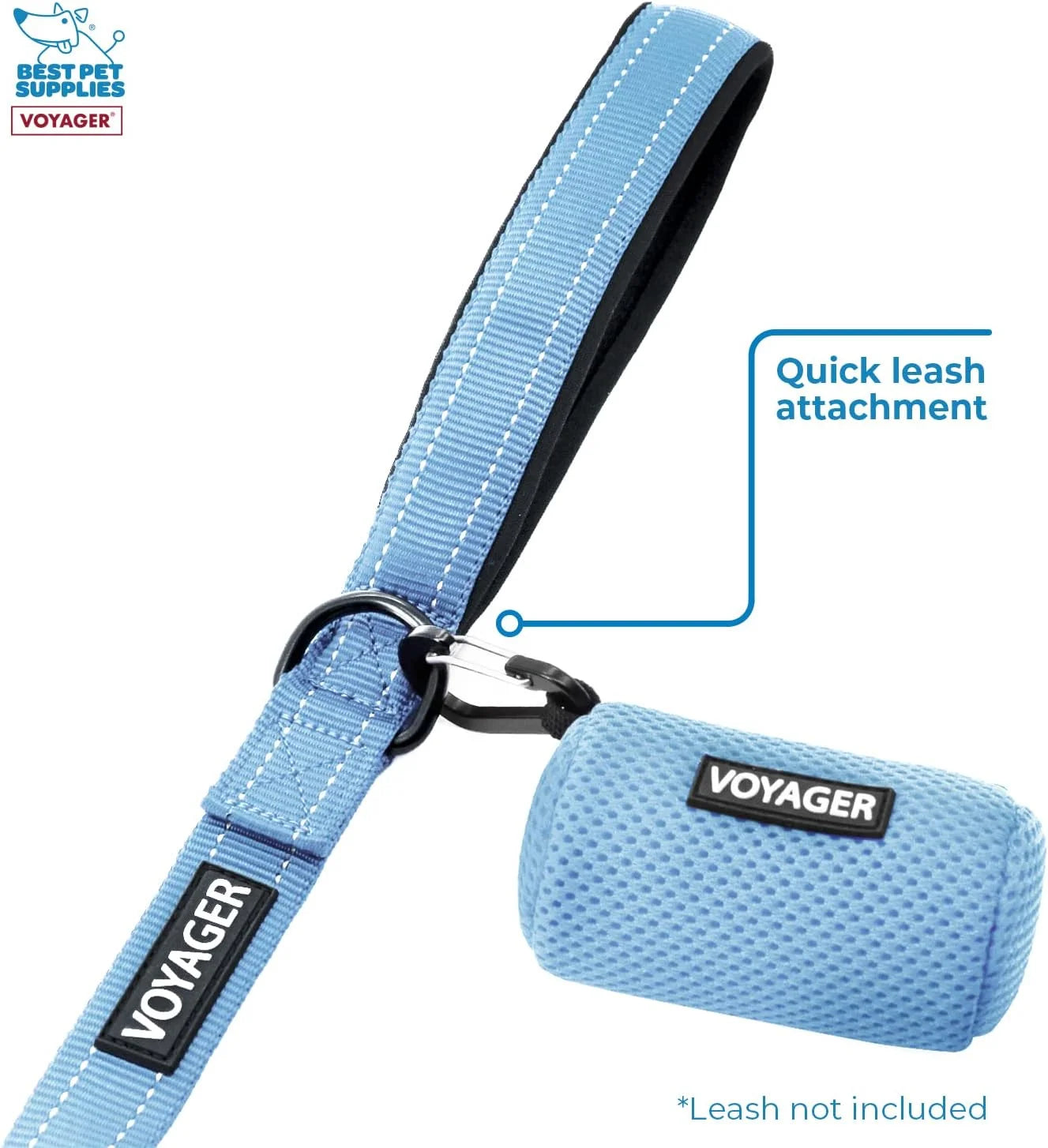 2Pk Dog Poop Bag Holder with Clip on for Leash, Soft Mesh Doggie Puppy Waste Bag Dispenser Pouch with 2 Rolls of Pet Trash Bags for Travel, Walking, and Outdoor Use - Baby Blue