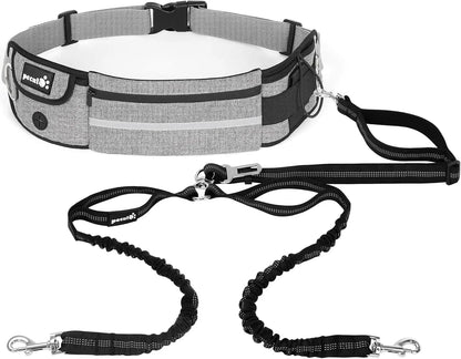 Hands Free Dog Leash Dual Bungee Adjustable Waist Belt Running Walking