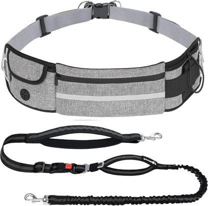 Hands Free Dog Leash Dual Bungee Adjustable Waist Belt Running Walking