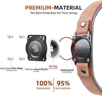 Leather AirTag Dog Collar - Elegant Design with Built-In Holder for Enhanced Pet Safety
