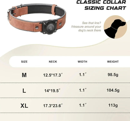 Leather AirTag Dog Collar - Elegant Design with Built-In Holder for Enhanced Pet Safety